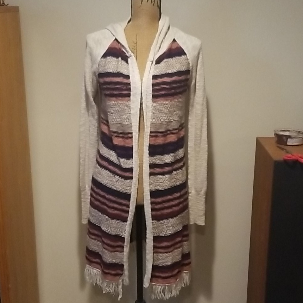 💙 Stripped cardigan open front w/ hood